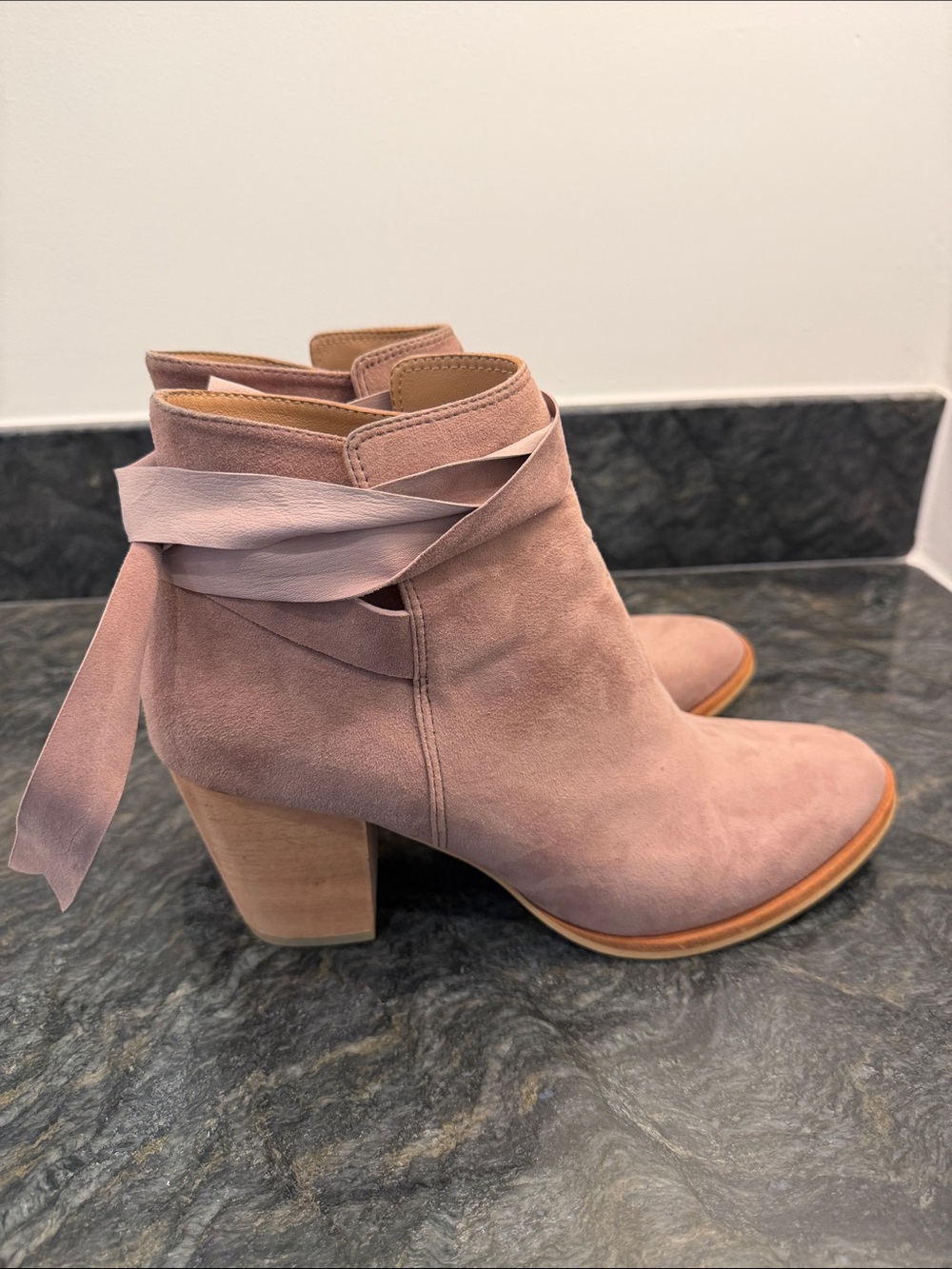 Women's Blush Suede Ankle Boots with Wrap Detail